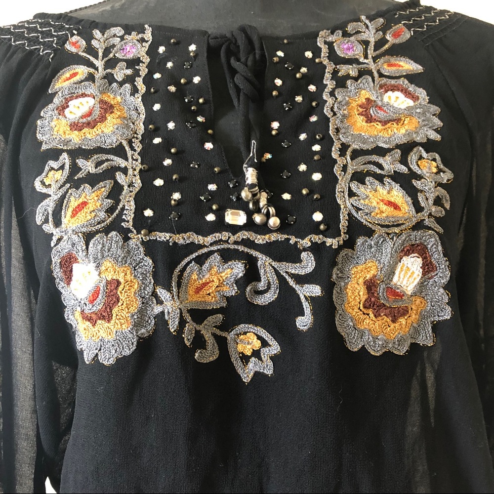 Hand-Embroidered Sheer Top